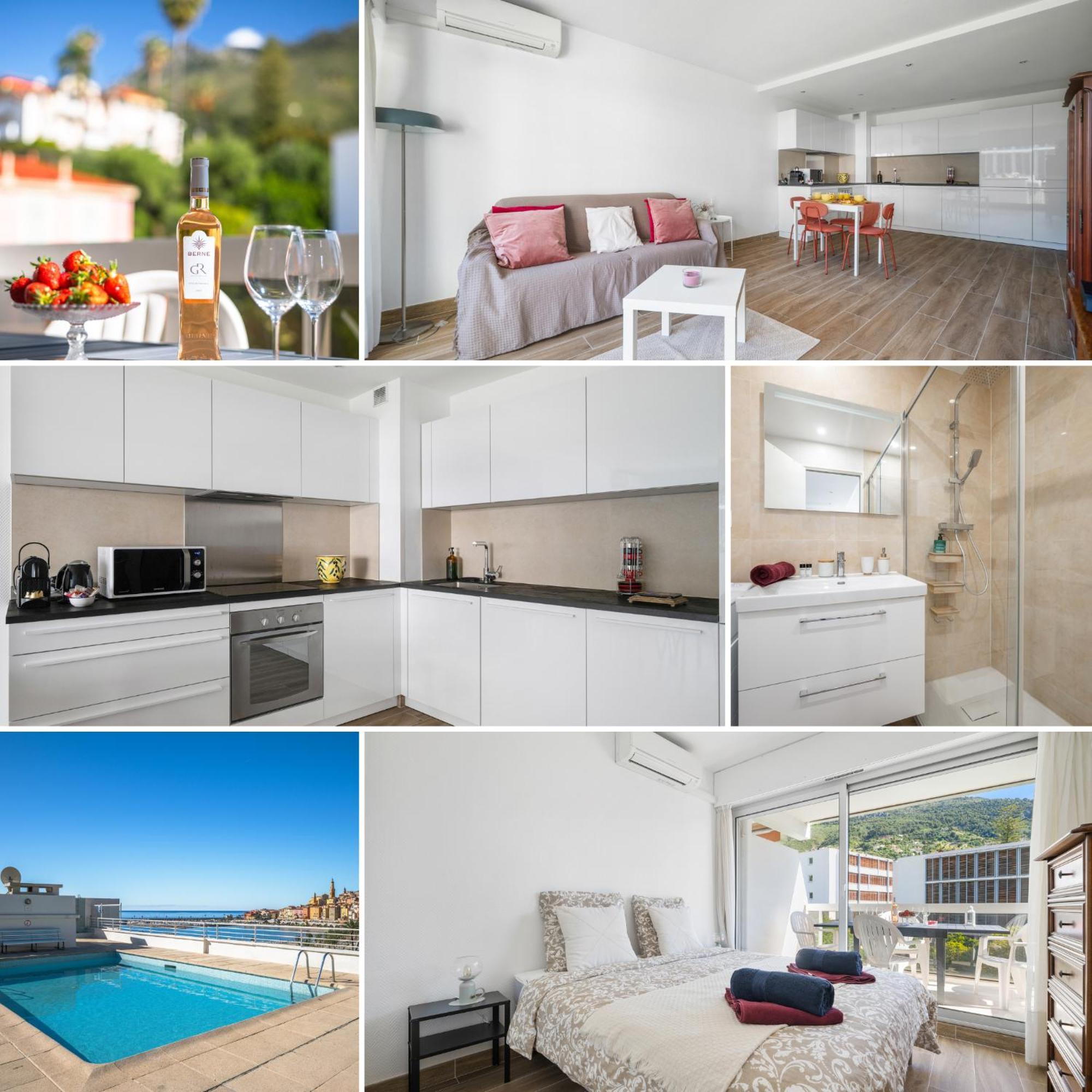 Le Rocamare - Piscine Toit Terrasse - Parking Prive - Terrasse Leilighet Menton Eksteriør bilde